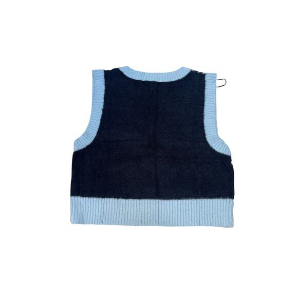 H&M Sweater Vest Houndstooth Divided Medium Jacquard Knit Blue Black Check Fuzzy - Picture 3 of 7